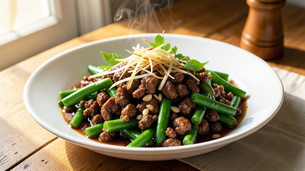 Asian Ground Beef and Green Beans Recipe: Wok-Fired Crunch With Soy-Ginger Zing