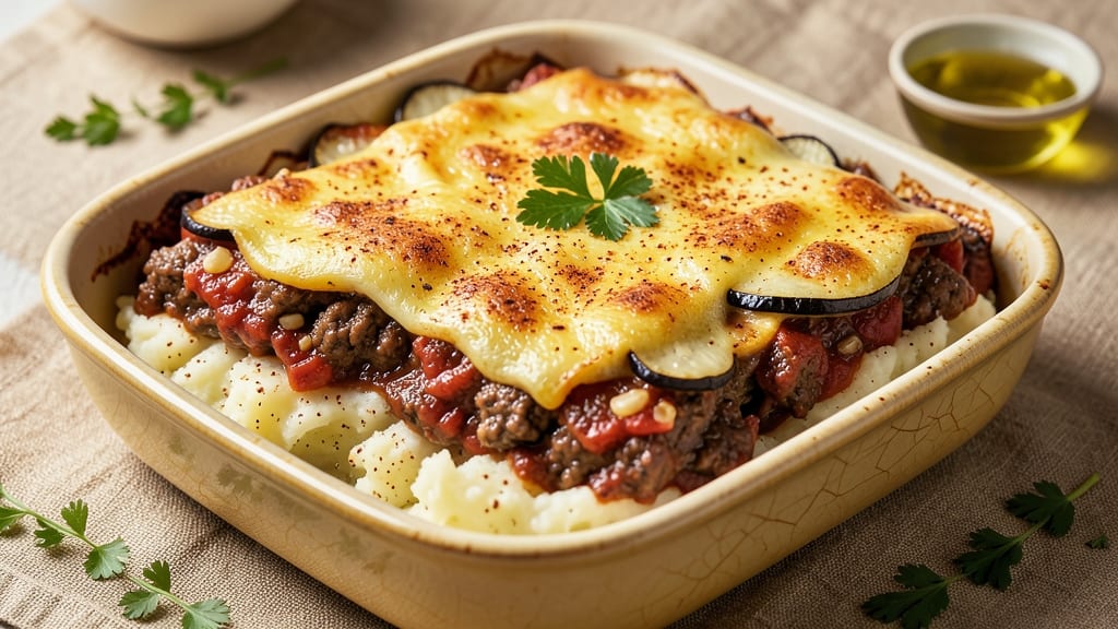 Beef and Potato Moussaka Recipe: Eggplant-Layered Comfort With Crispy Top