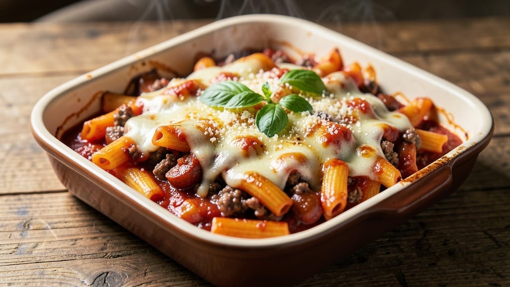 Baked Ziti Recipe with Ground Beef and Sausage: Meaty Layers That Bake to Bubbly Cheese Bliss