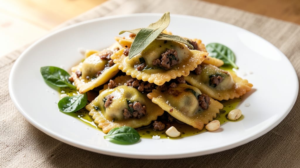 Beef and Spinach Ravioli Recipe: Cheese-Stuffed Pillows with Silky Wine Sauce