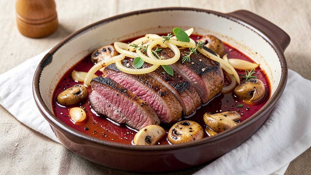 Beef Au Vin Recipe: Deep Red Wine Braise With Caramelized Onions and Mushrooms
