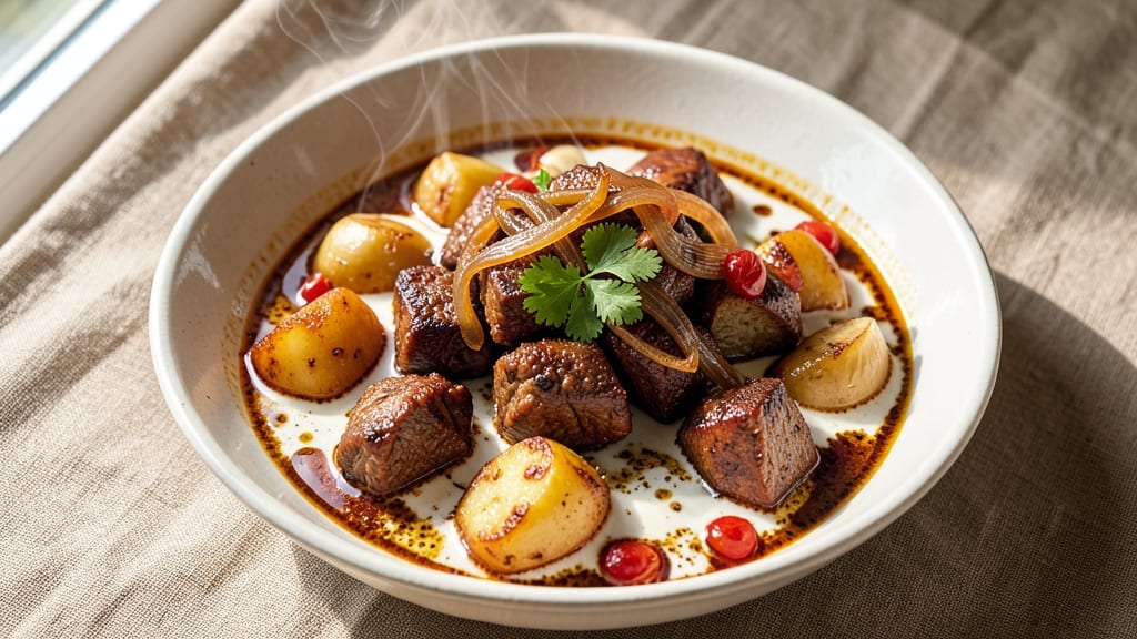 Beef and Potato Curry Recipe: Spiced Tomato-Base Stew With Caramelized Roots