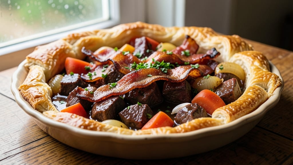 Beef and Bacon Pie Recipe: Flaky Crust Holds Savory Meat and Herbs