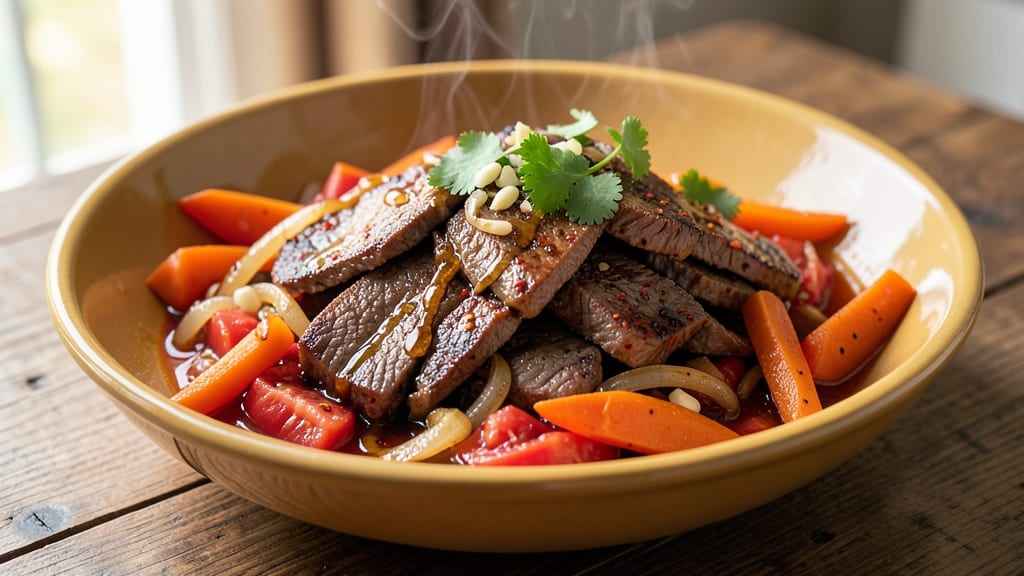 Beef and Tomato Stir Fry Recipe: Wok-Fired Umami Crunch With Silky Tomato Sauce