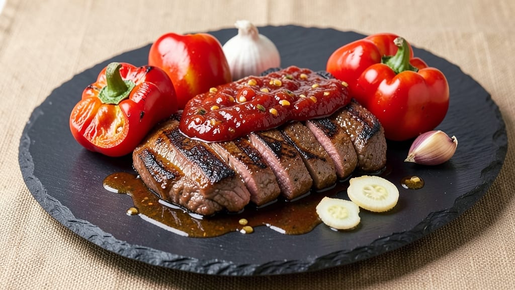 Beef and Red Pepper Recipe: Wok-Tossed Umami Crunch With Silky Tomato Base