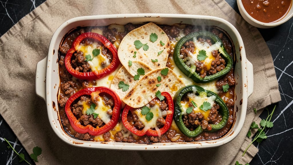 Baked Beef Chili Relleno Casserole Recipe: Crispy Tortilla Layers and Spiced Cheese Fusion