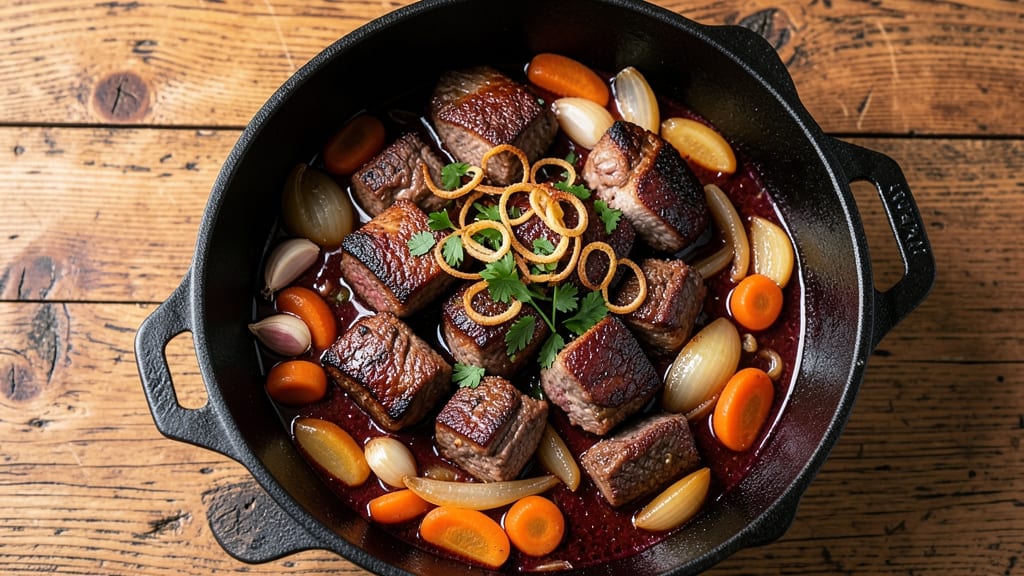 Beef and Onion Stew Recipe: Deep-Red Wine Braise With Caramelized Roots