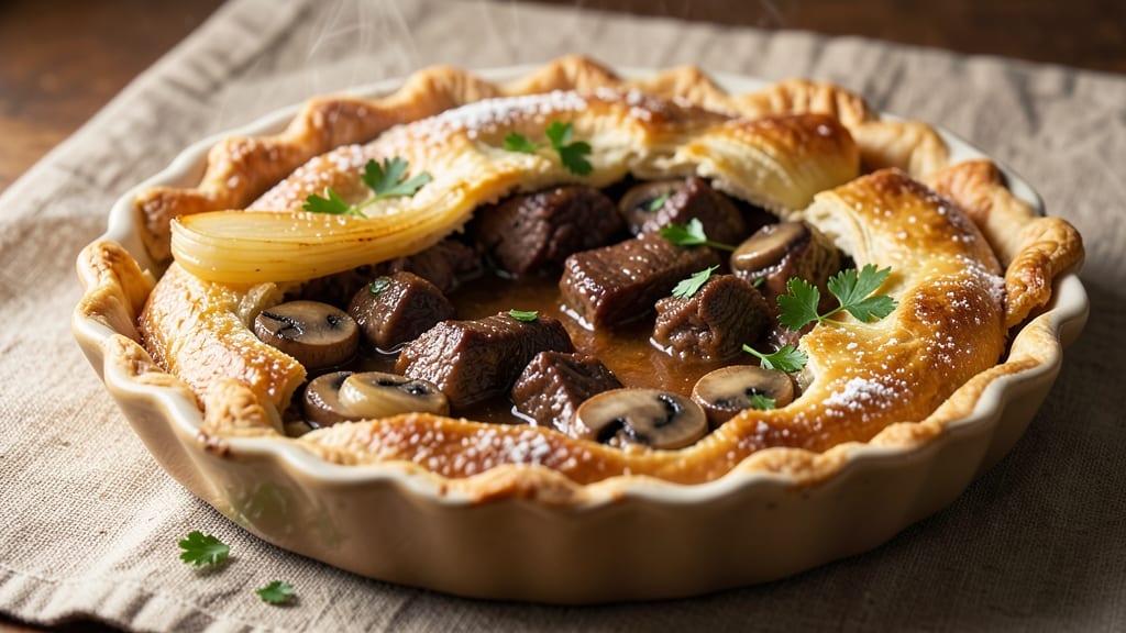 Beef and Mushroom Pot Pie Recipe: Flaky Crust Encloses Rich, Savory Filling