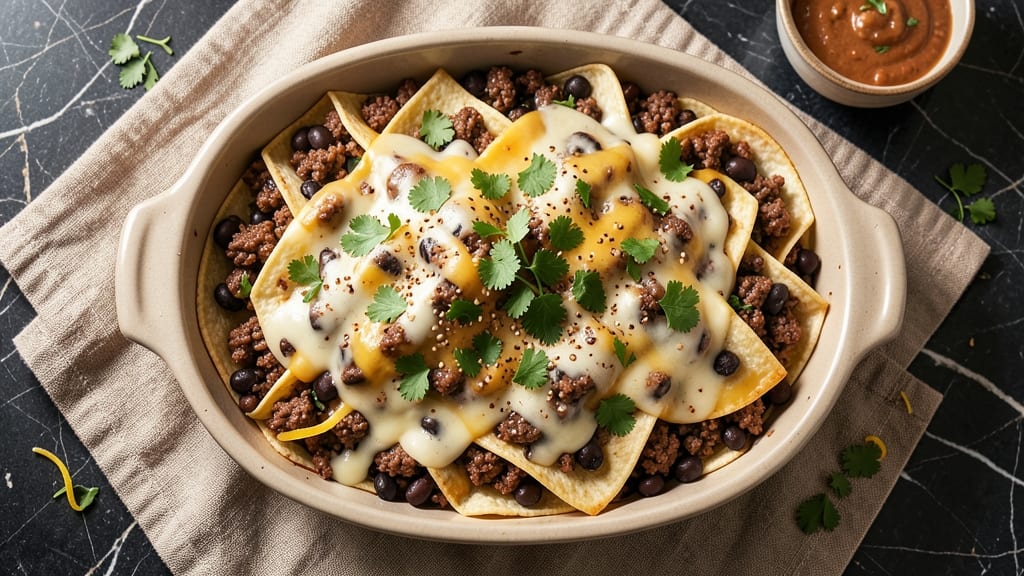 Beef and Bean Burrito Casserole Recipe: Crispy Tortilla Layers With Melty Cheese Rivers