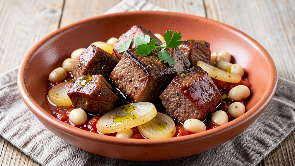 Beef and White Beans Recipe: Hearty Italian-Style Stew With Crispy Bean Topping