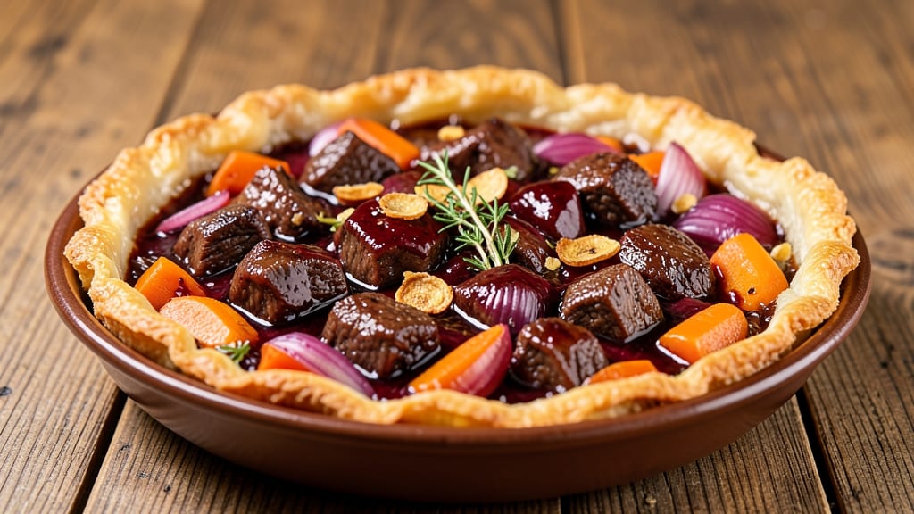 Beef and Burgundy Pie Recipe: Flaky Crust Envelops Rich Wine-Braised Filling