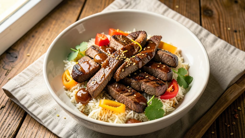 Beef and Pepper Rice Bowl With Hoisin Sauce Recipe: Wok-Tossed Umami and Sweet-Spiced Balance